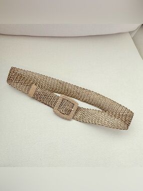 Boho Woven Stretch Belt in Beige / Tan